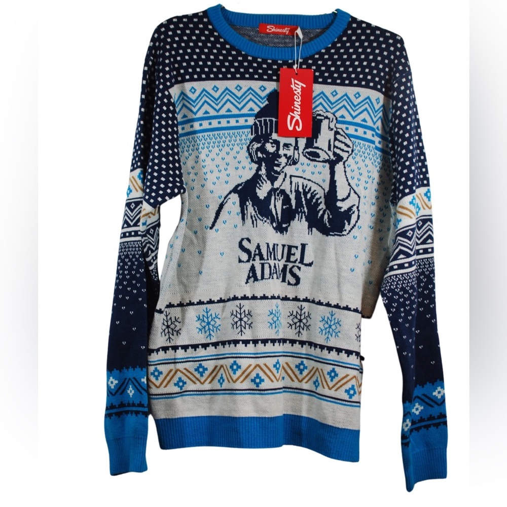 Samuel Sam Adams Winter Lager Beer Mens Blue Ugly Christmas Sweater Large L New
